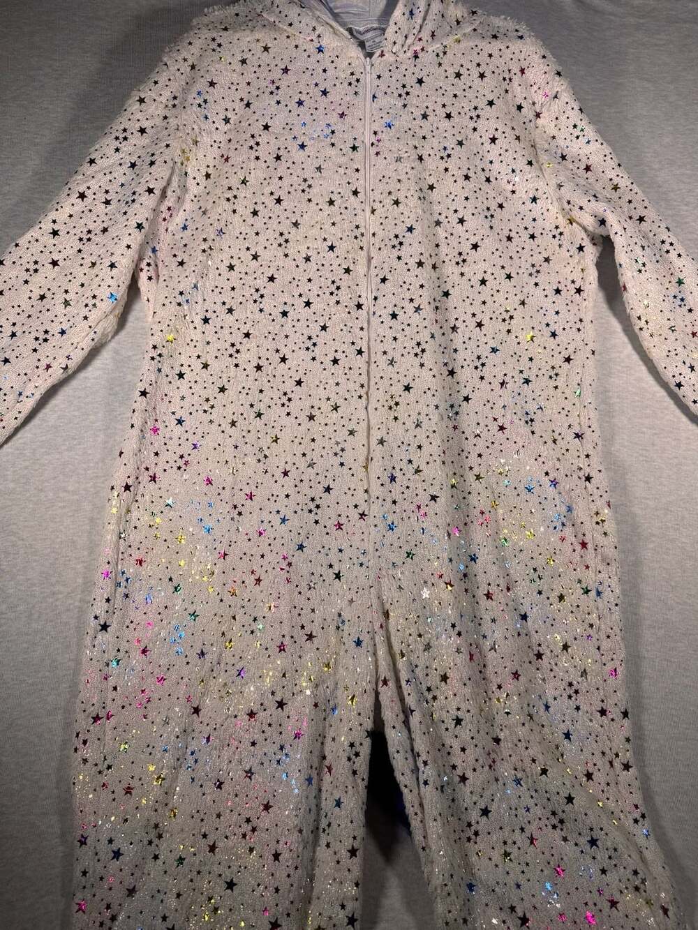 HalloweenCostumes.com Adult White Star Foil Print Hooded Jumpsuit Size XL